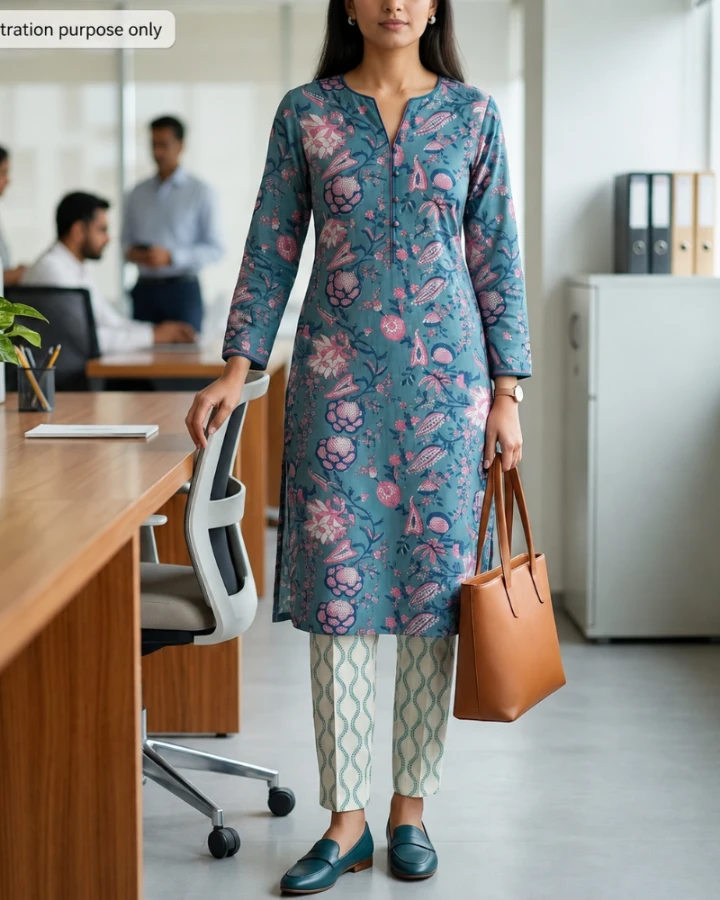 Women's Pastel Green Floral Hand Block Printed Cotton Dress Material view 2