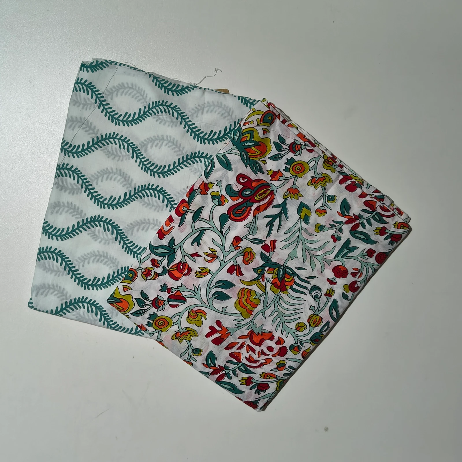 Women’s White Floral Hand Block Printed Cotton Dress Material view 2