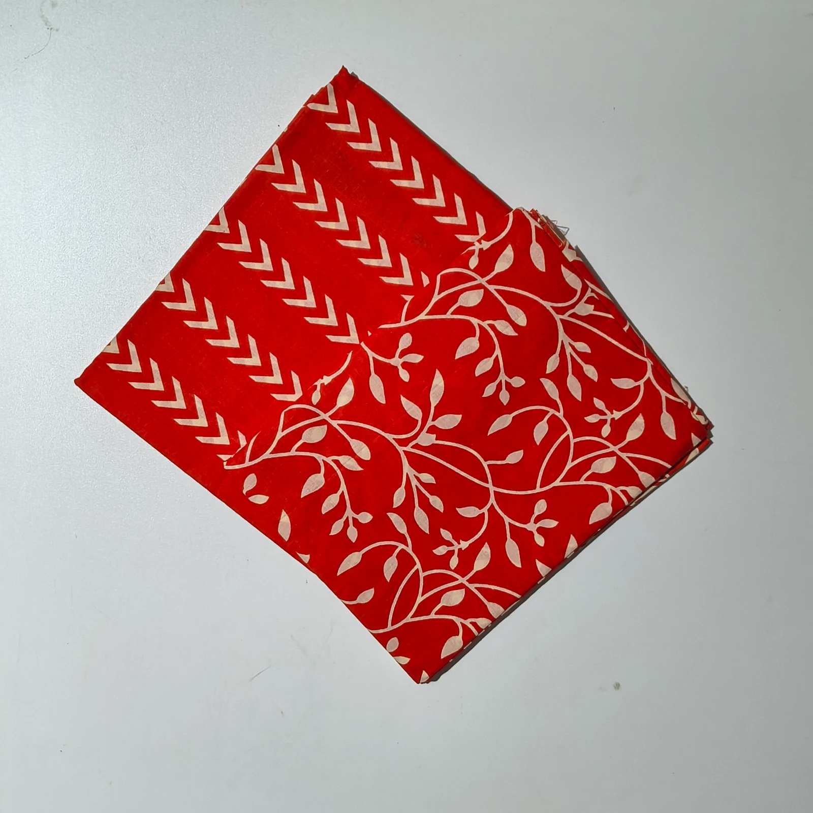Women's Red Floral Vine Hand Block Printed Cotton Dress Material view 2