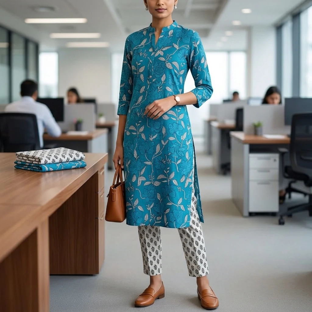 Women's Midnight Blue Floral Hand Block Printed Cotton Dress Material view 2