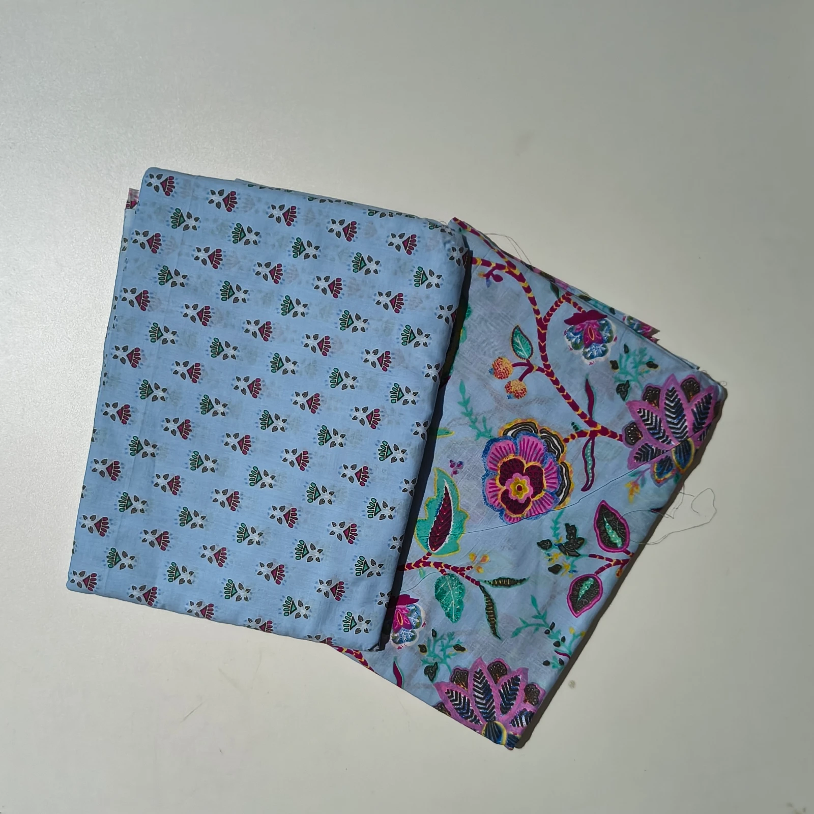 Women's Pastel Blue Floral Hand Block Printed Cotton Dress Material view 2