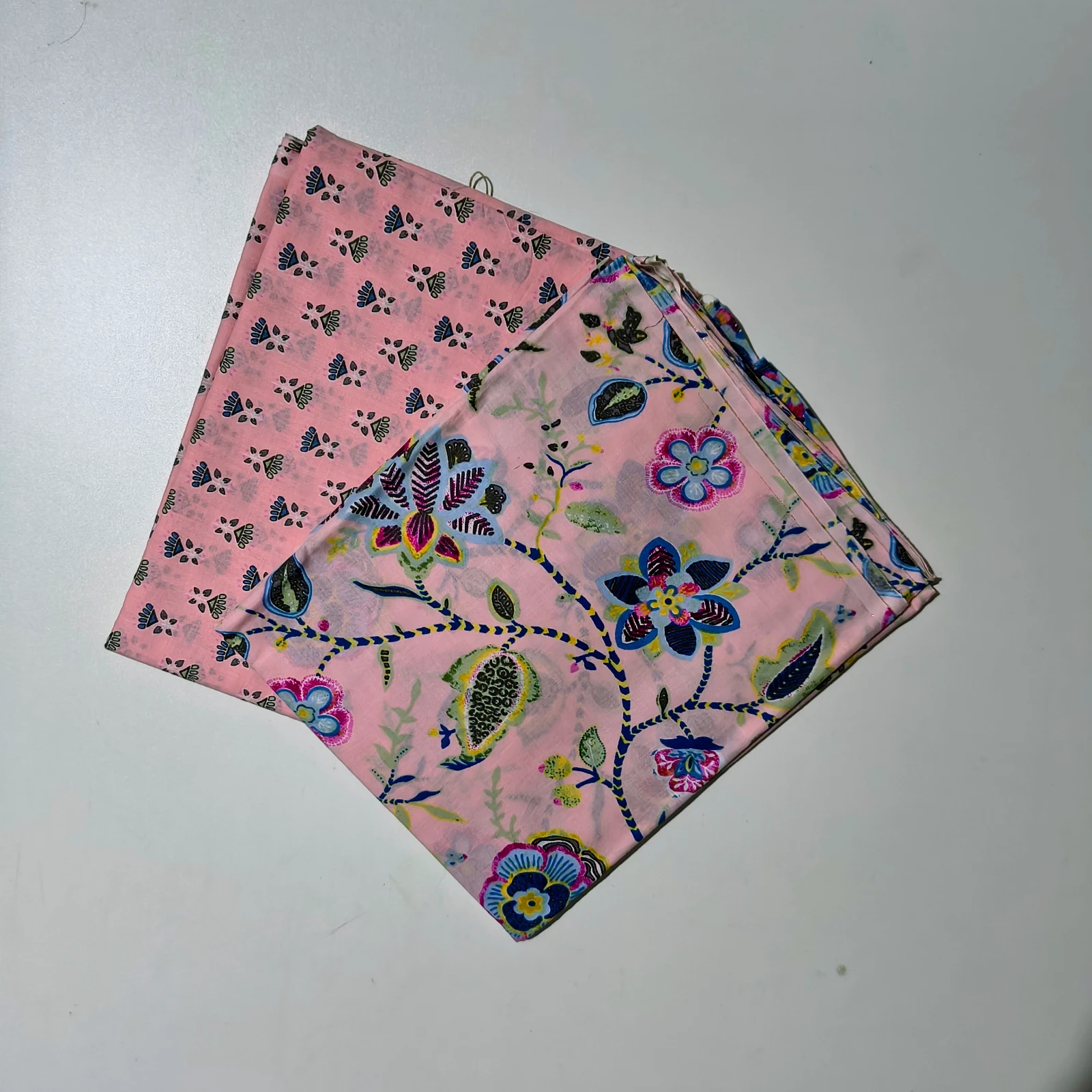 Women's Pastel Peach Floral Hand Block Printed Cotton Dress Material view 2