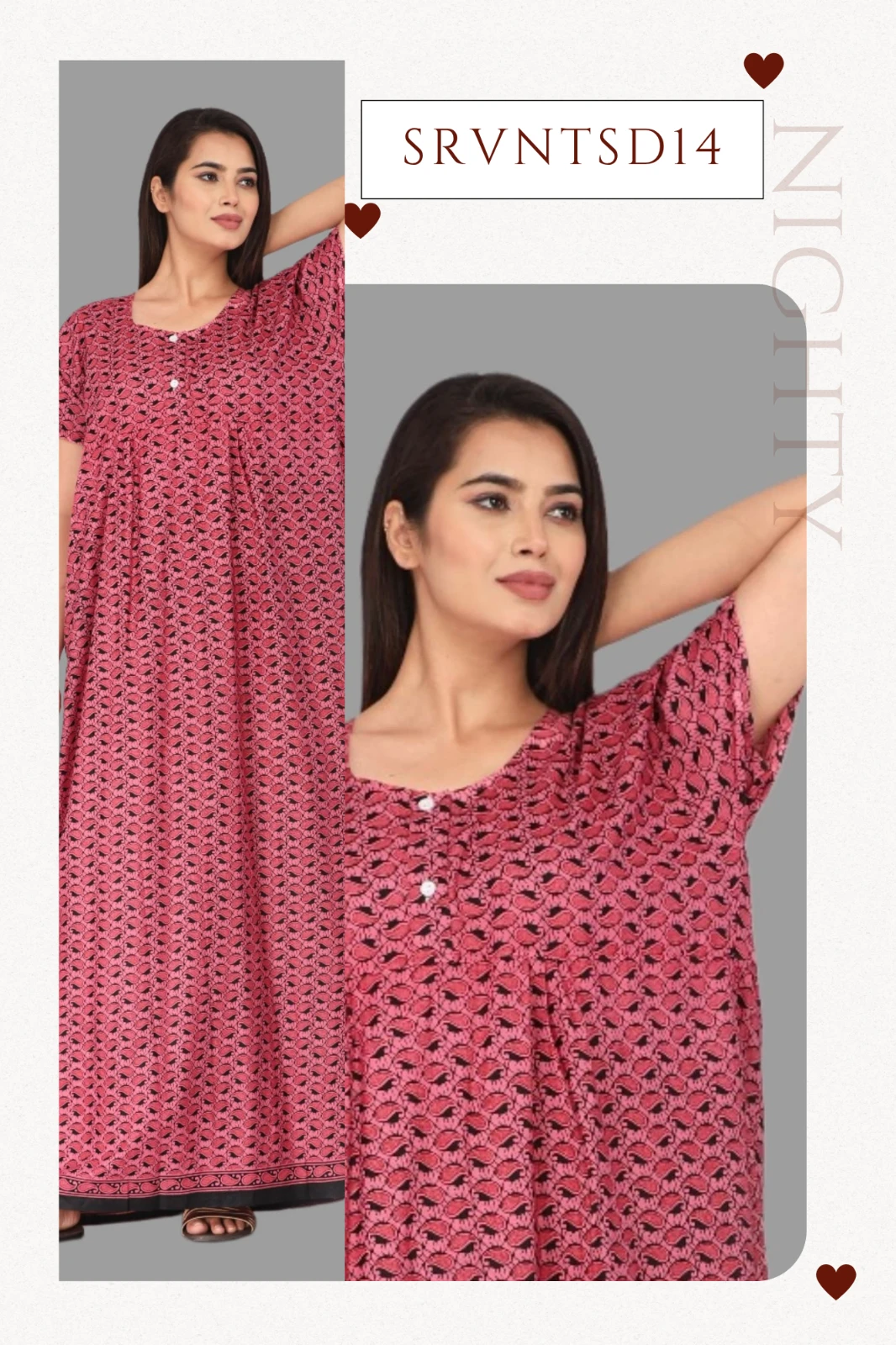 Women's Pink Printed Maxi Nighty
