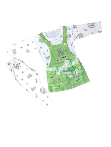 Denim Dungaree Set with Printed Top & Leggings for Baby Girls | Soft, Adjustable & Comfortable Fit