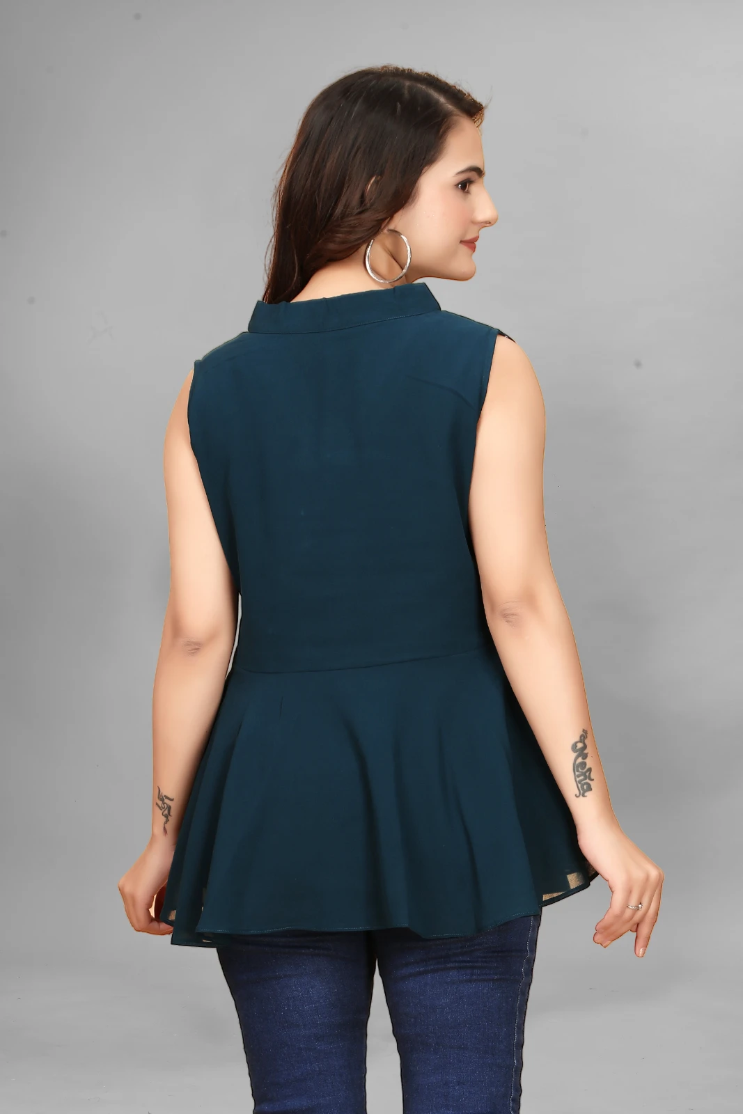 Women’s Teal Sleeveless Peplum Top view 2
