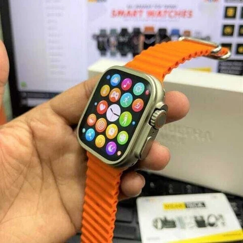 T800 Ultra Smartwatch with Wireless Charging and Orange Wrist Strap view 3