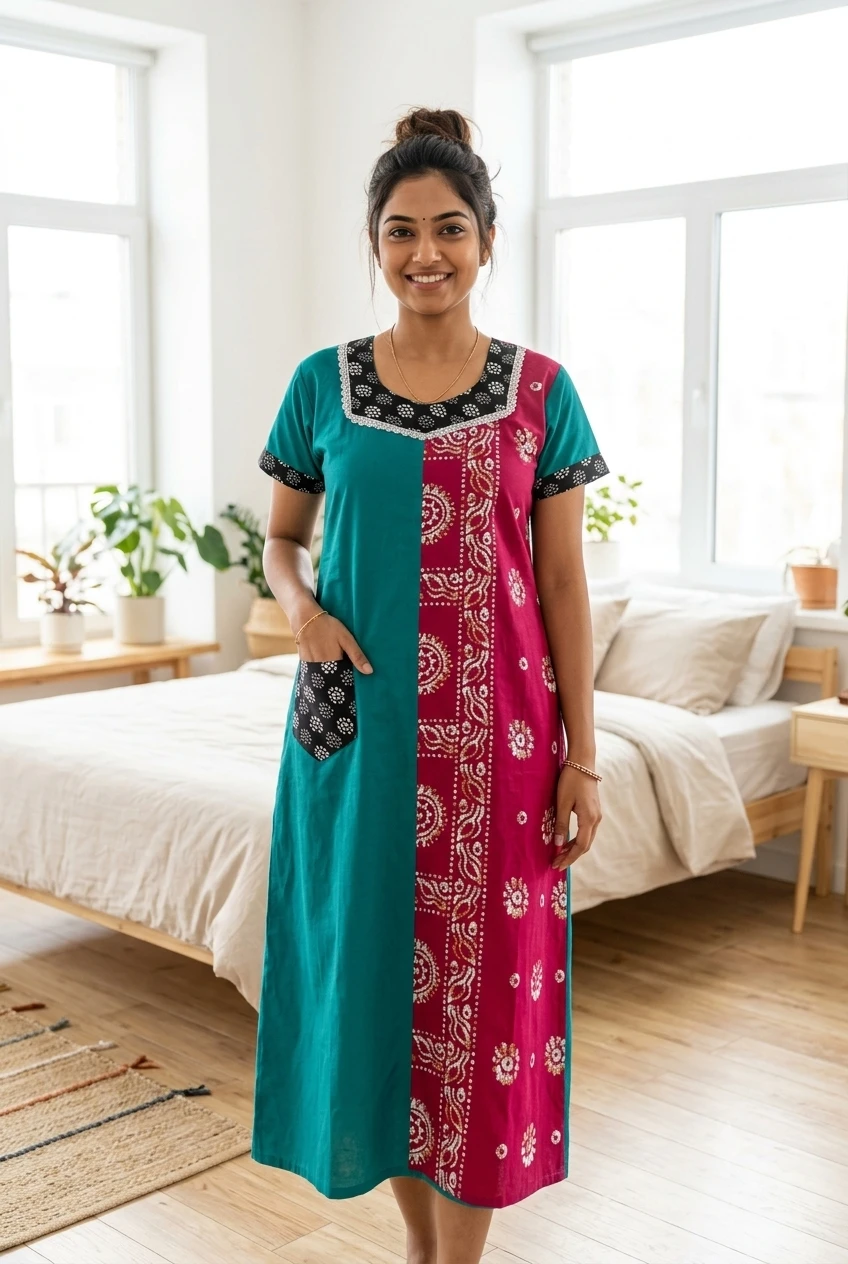 Women's Printed Short Sleeve Nighty Dress view 2