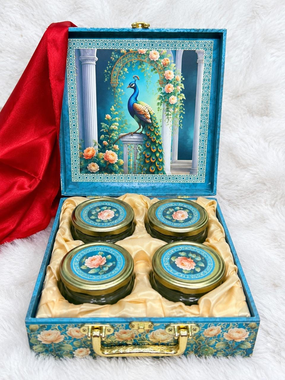 Decorative Peacock Glass Jar Gift Hamper Box Set view 1