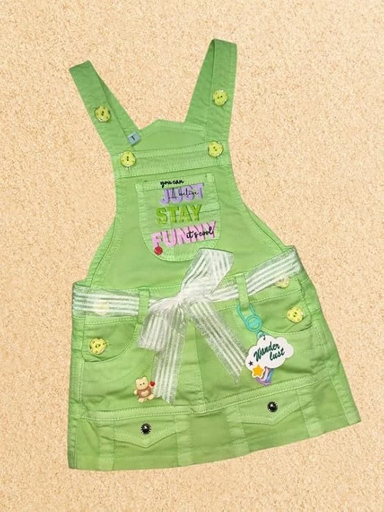 Denim Dungaree Set with Printed Top & Leggings for Baby Girls | Soft, Adjustable & Comfortable Fit view 2