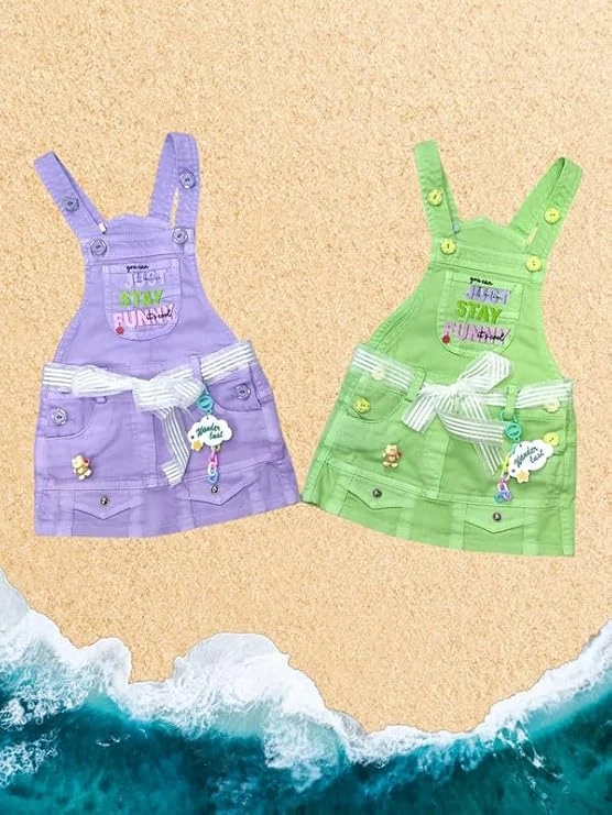 Denim Dungaree Set with Printed Top & Leggings for Baby Girls | Soft, Adjustable & Comfortable Fit view 4
