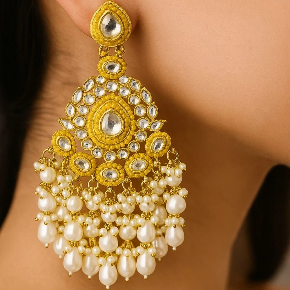 Tahaniya Traditional Kundan Pearl Drop Chandbali Earrings Chandbali Earring view 2