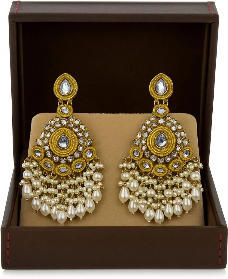 Tahaniya Traditional Kundan Pearl Drop Chandbali Earrings Chandbali Earring view 5