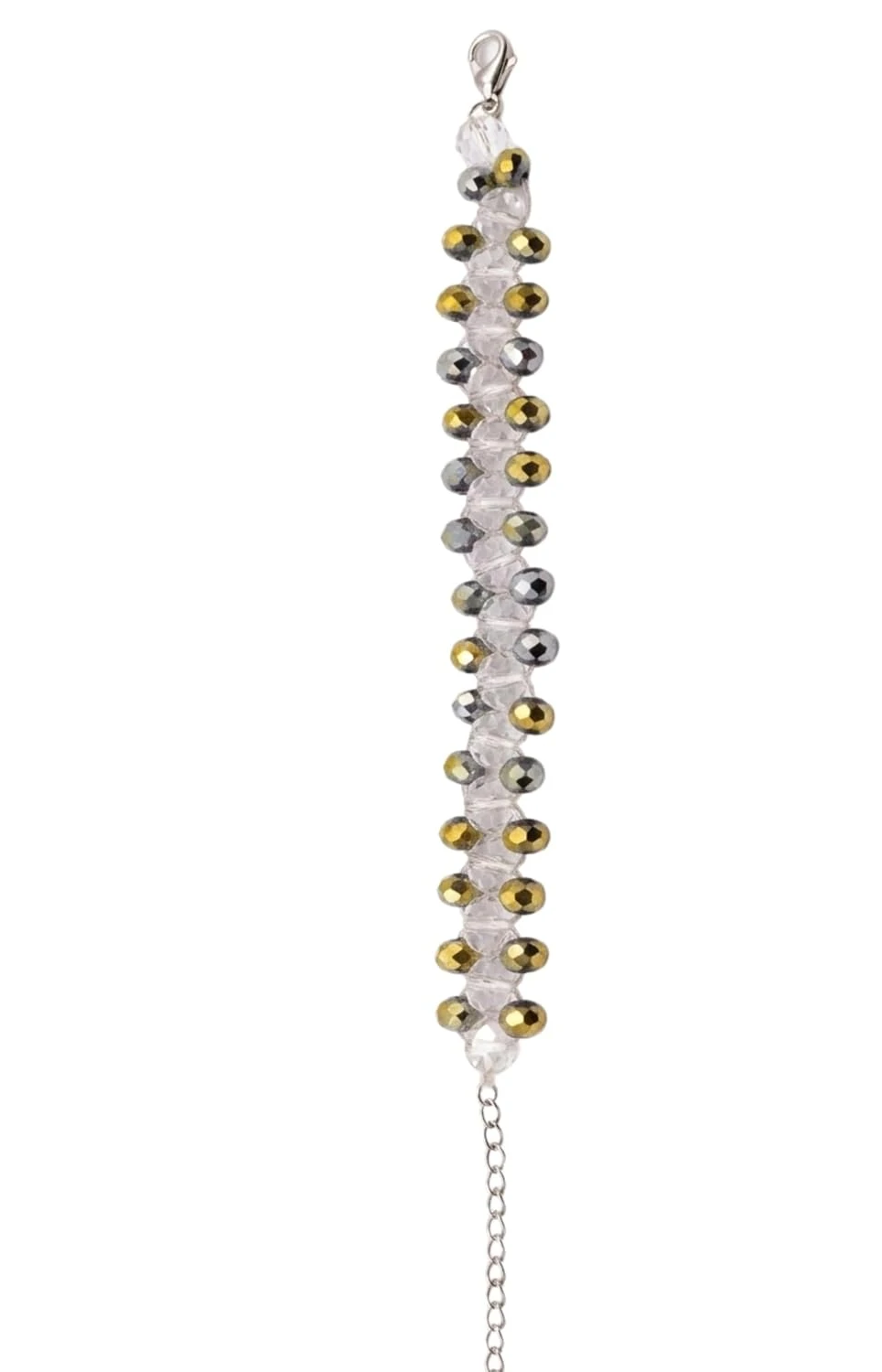 Handmade Dual Tone Crystal Cut Sea Green Criss- Cross Beaded Bracelet with adjustable Elastic Thread view 5