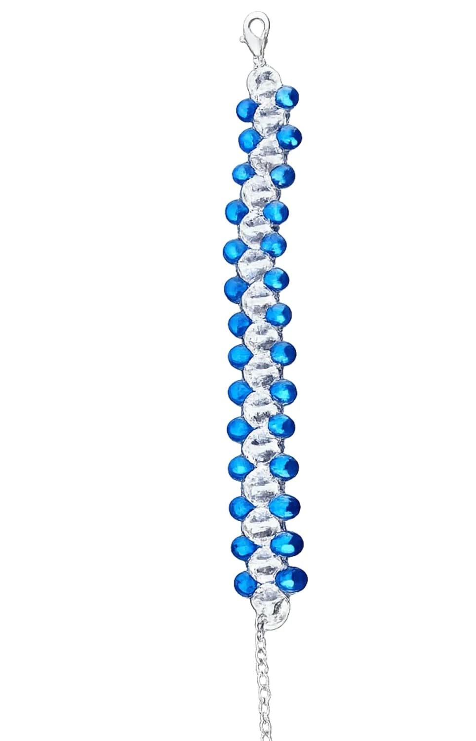 Handmade Dual Tone Crystal Cut Sea Green Criss- Cross Beaded Bracelet with adjustable Elastic Thread view 6