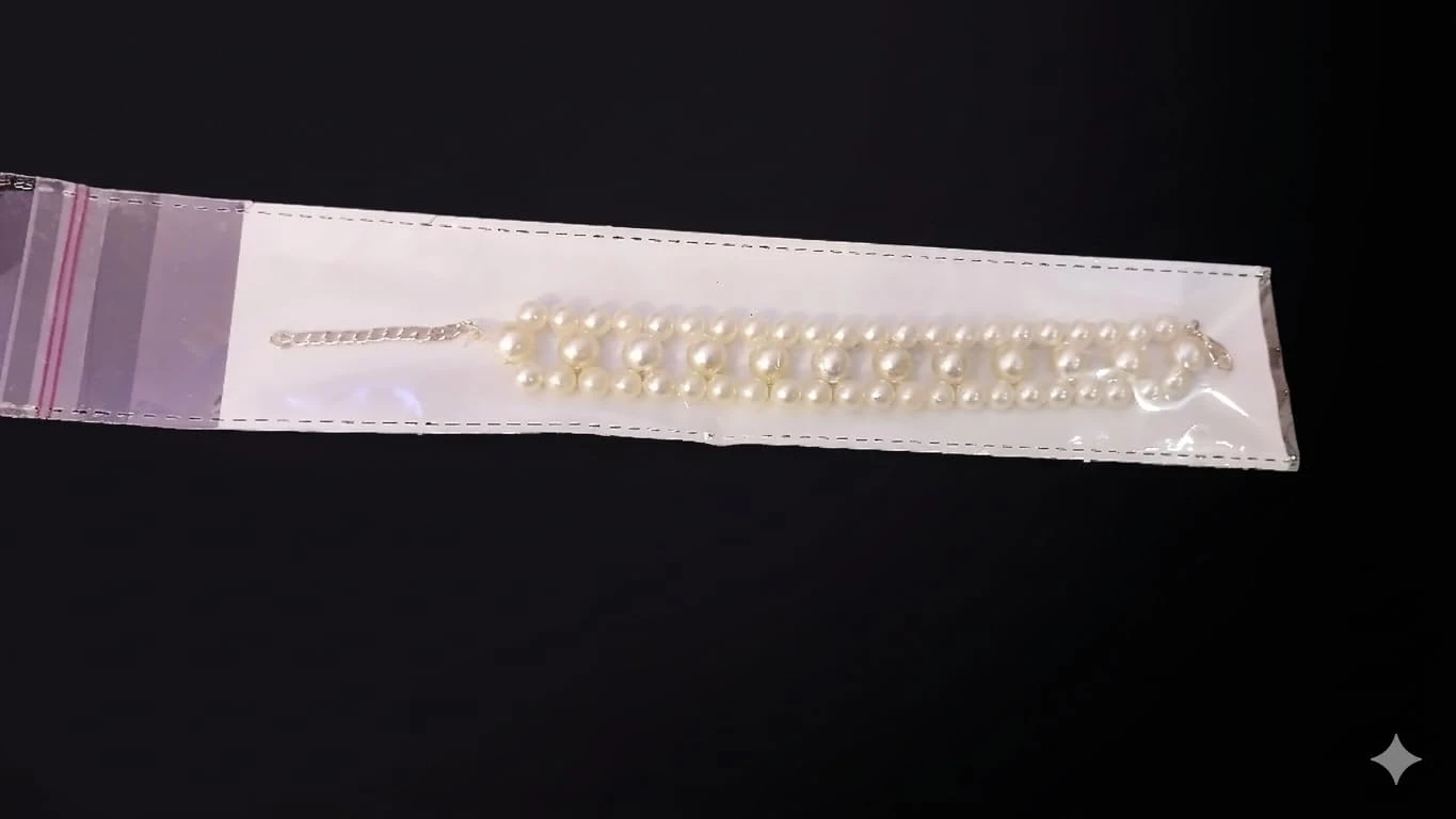 Handmade Double Layer Black Pearl Beaded Bracelet for women with Adjustable Grey Chain for Women & Girls view 5