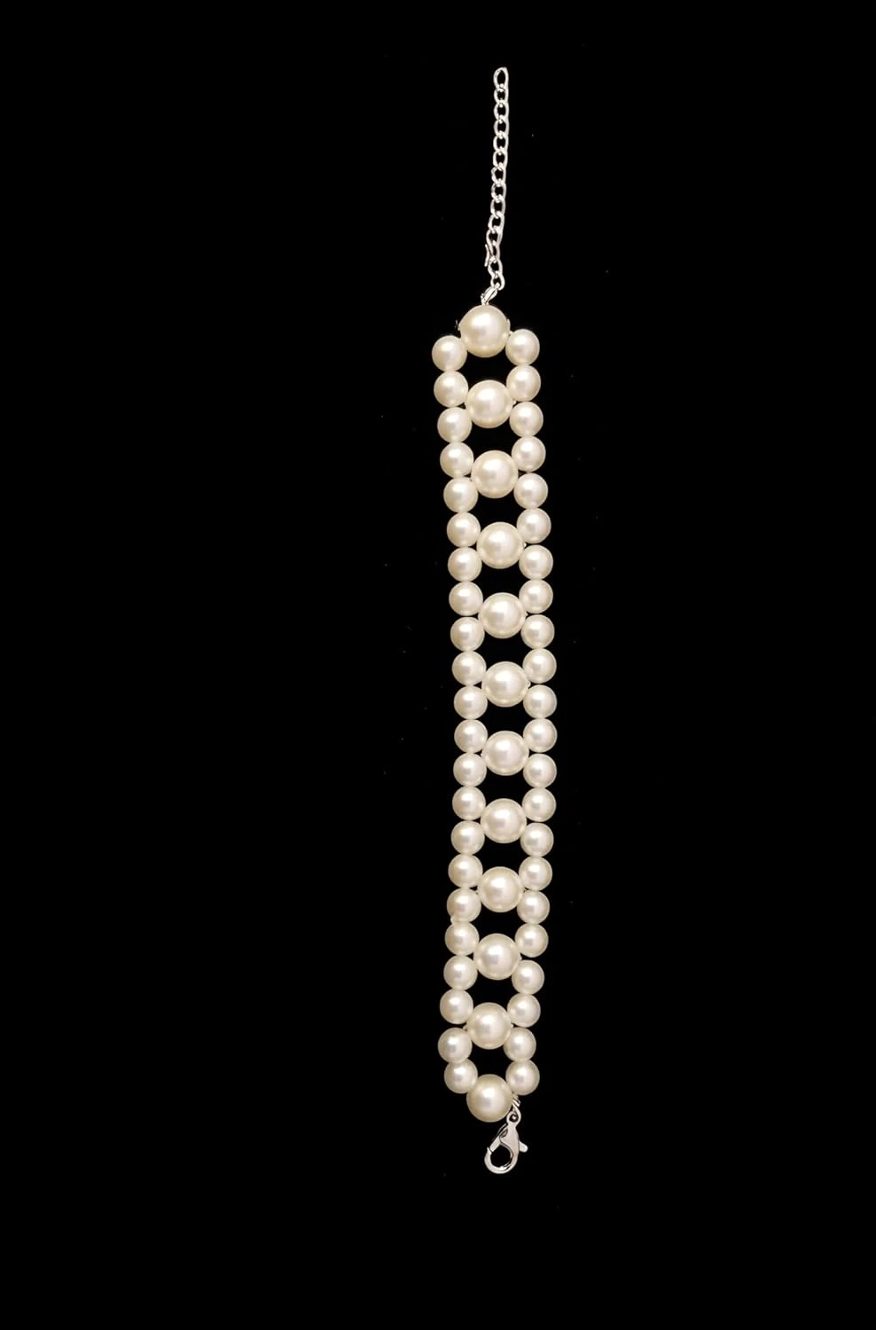 Handmade Double Layer Black Pearl Beaded Bracelet for women with Adjustable Grey Chain for Women & Girls view 6