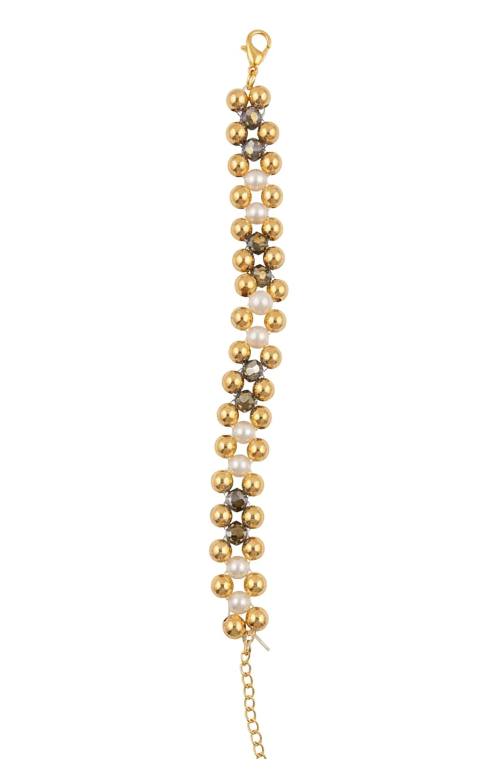 White & Brown Tricolour Criss Cross Beaded Bracelet with Adjustable Link Golden Chain view 4