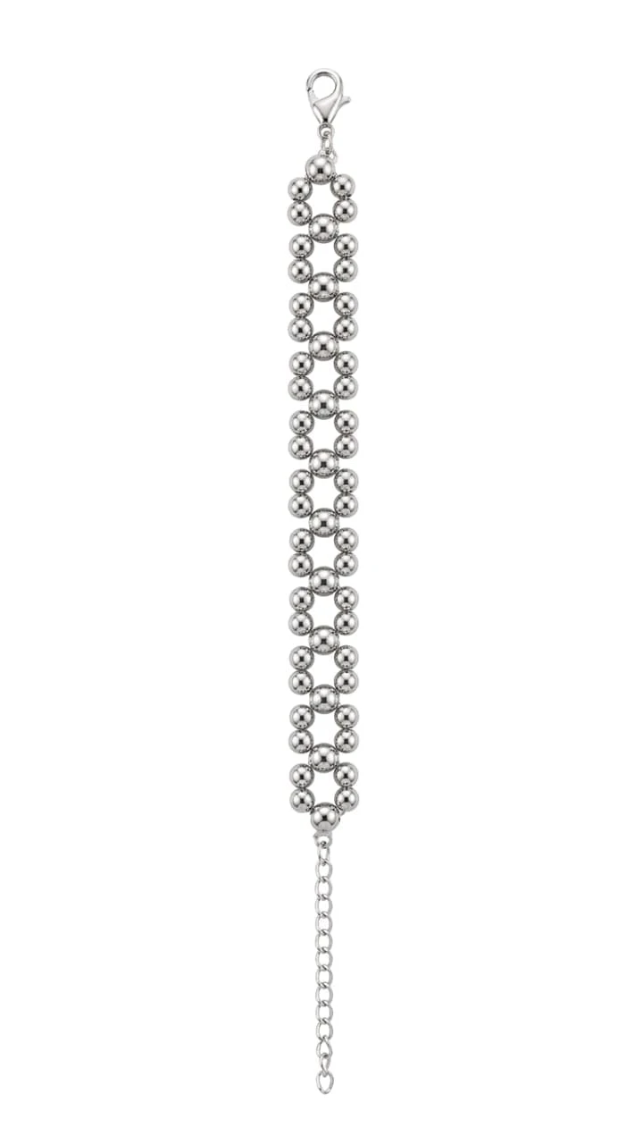 Modern Silver Beaded Link Bracelet Multi-Layer Sphere Chain Design with Adjustable Closure for Everyday Wear (Diameter-7cm) view 1