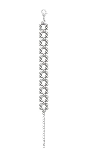 Modern Silver Beaded Link Bracelet Multi-Layer Sphere Chain Design with Adjustable Closure for Everyday Wear (Diameter-7cm) view 5