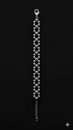 Modern Silver Beaded Link Bracelet Multi-Layer Sphere Chain Design with Adjustable Closure for Everyday Wear (Diameter-7cm) view 7