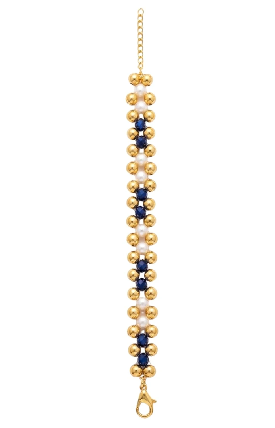 White & Brown Tricolour Criss Cross Beaded Bracelet with Adjustable Link Golden Chain view 5