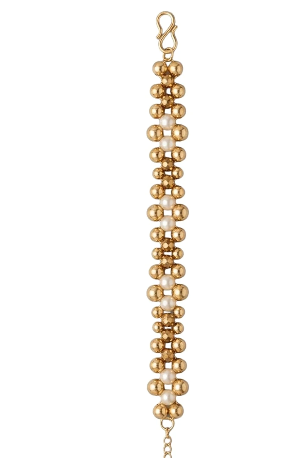 White & Brown Tricolour Criss Cross Beaded Bracelet with Adjustable Link Golden Chain view 7