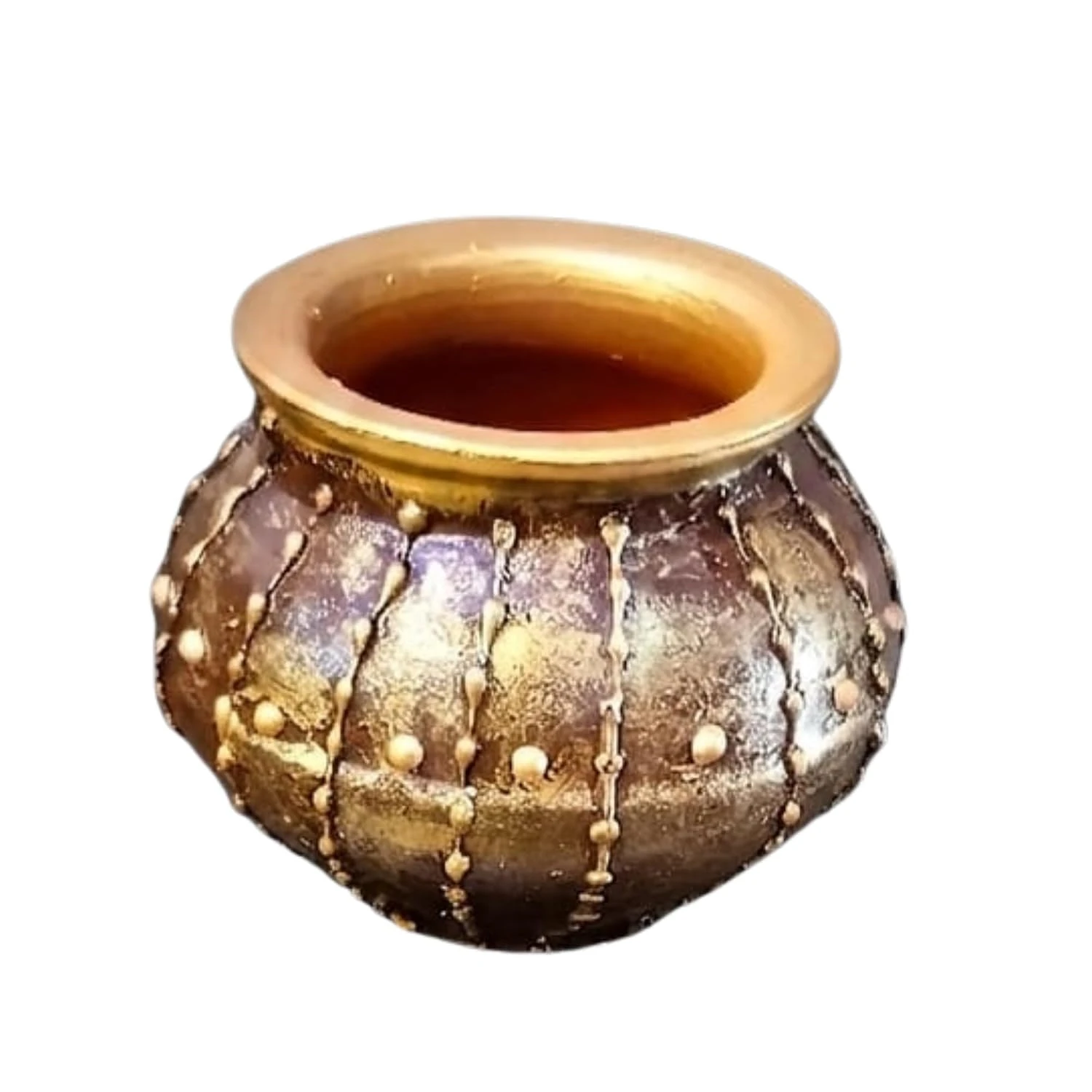 Curated Craft Handmade Small Mud Pot with Golden Artistic Design Decorative Earthen Vase for Home Styling (14Lx12.7H cm) view 5