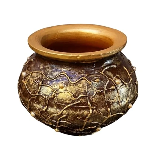 Curated Craft Earthen Clay Decorative Vase Handmade Terracotta Pot with Vintage Textured Artwork for Home Décor (13.97Lx12.7H cm) view 6