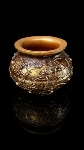Curated Craft Earthen Clay Decorative Vase Handmade Terracotta Pot with Vintage Textured Artwork for Home Décor (13.97Lx12.7H cm) view 7