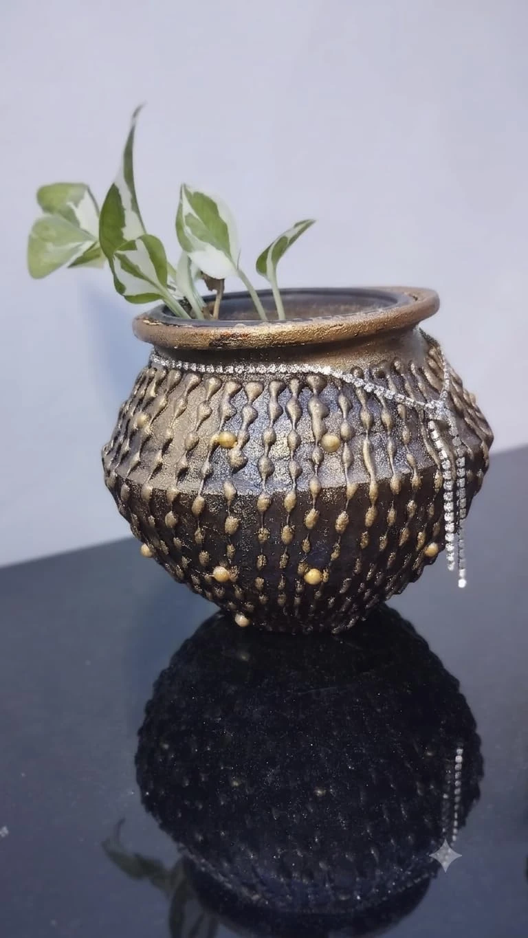 Curated Craft Terracotta Handcrafted Matki Planter with Antique Decorative Earthen Clay Mitti Pot for Artificial Plants Home,Office and Living Room Décor (17.78Lx12.7H cm) view 2
