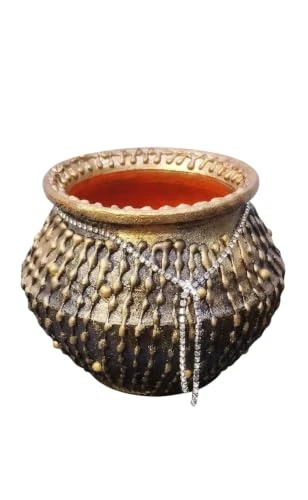 Curated Craft Terracotta Handcrafted Matki Planter with Antique Decorative Earthen Clay Mitti Pot for Artificial Plants Home,Office and Living Room Décor (17.78Lx12.7H cm) view 4