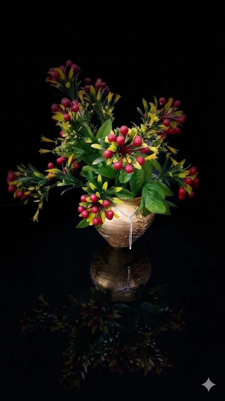 Curated Craft Golden Cherry Artisan Decorative Pot H&Crafted Ceramic Vase with Glitter & Rhinestone Detailing (Golden-13.97Lx12.7H cm) view 4