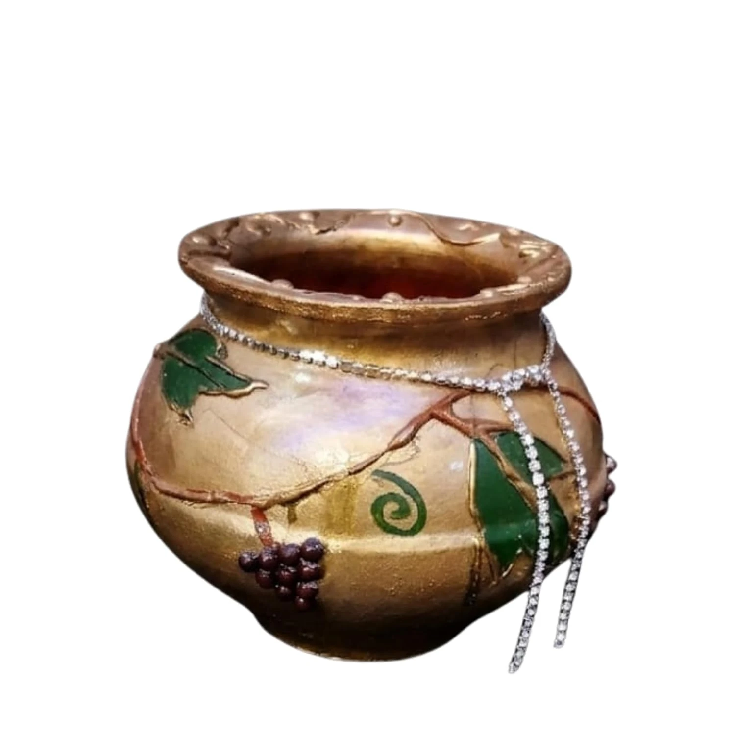 Curated Craft Golden Cherry Artisan Decorative Pot H&Crafted Ceramic Vase with Glitter & Rhinestone Detailing (Golden-13.97Lx12.7H cm) view 5