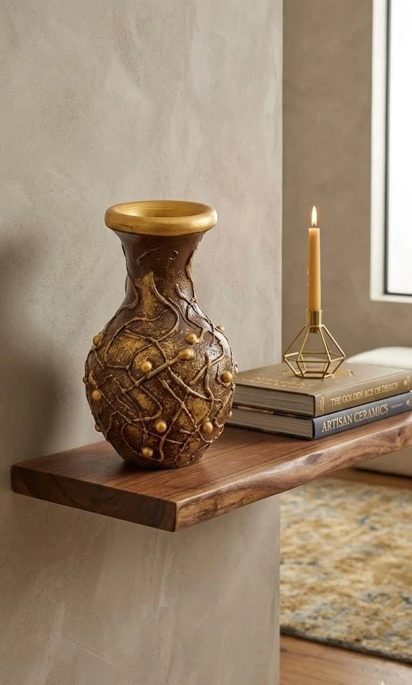Curated Craft Handmade Rustic Decorative Flower Vase with Golden Artistic Design for Indoor Home Styling (10.16Lx16.51H cm) view 2