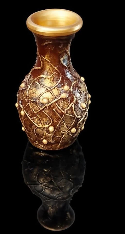 Curated Craft Handmade Rustic Decorative Flower Vase with Golden Artistic Design for Indoor Home Styling (10.16Lx16.51H cm) view 3