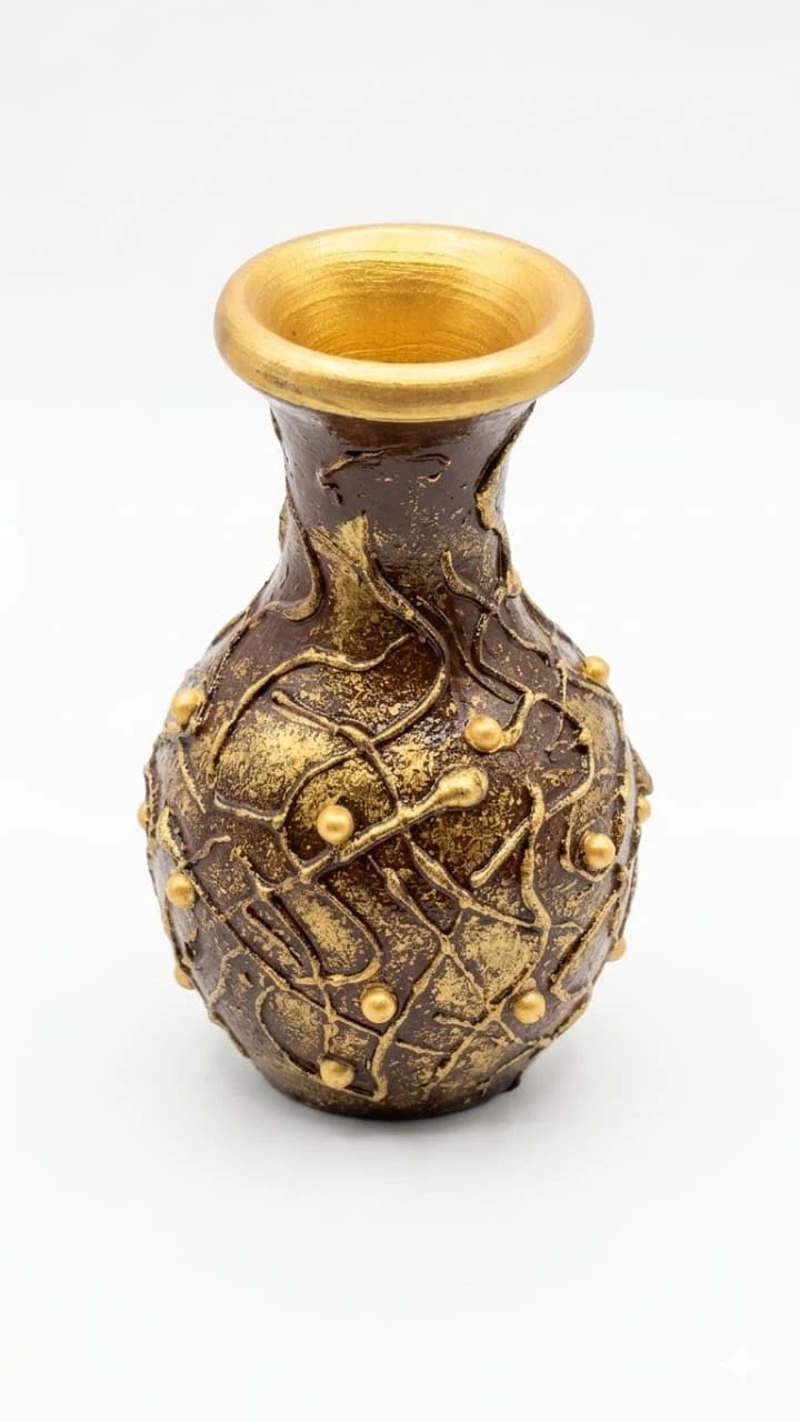 Curated Craft Handmade Rustic Decorative Flower Vase with Golden Artistic Design for Indoor Home Styling (10.16Lx16.51H cm) view 4