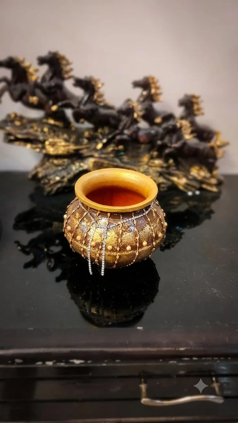 Curated Craft Terracotta Handcrafted Matki Planter with Royal Painted Decorative Earthen Clay Mitti Pot for Artificial Plants Home,Office and Living Room Décor (15.24Lx12.7H cm) view 3