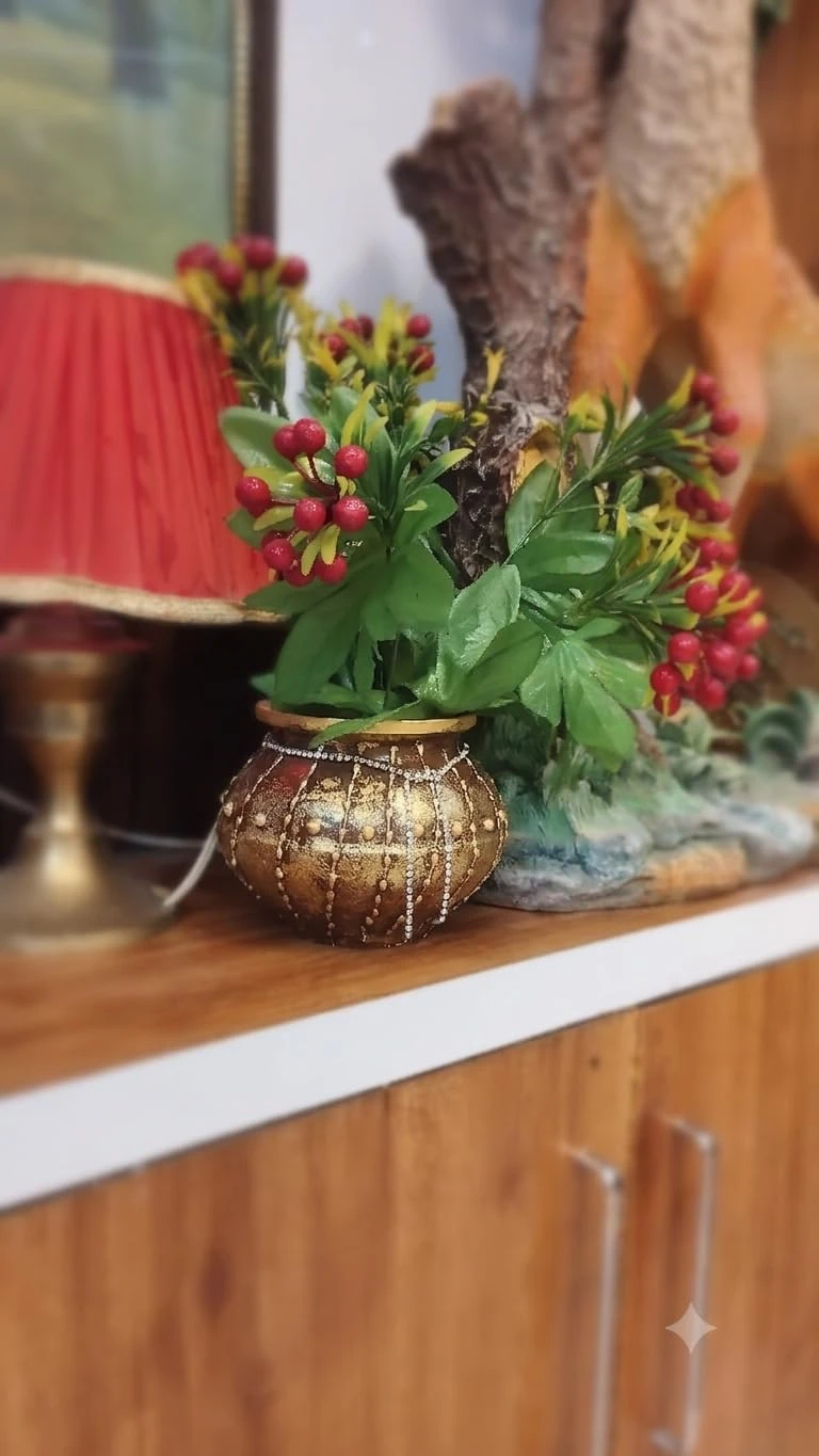Curated Craft Terracotta Handcrafted Matki Planter with Royal Painted Decorative Earthen Clay Mitti Pot for Artificial Plants Home,Office and Living Room Décor (15.24Lx12.7H cm) view 4