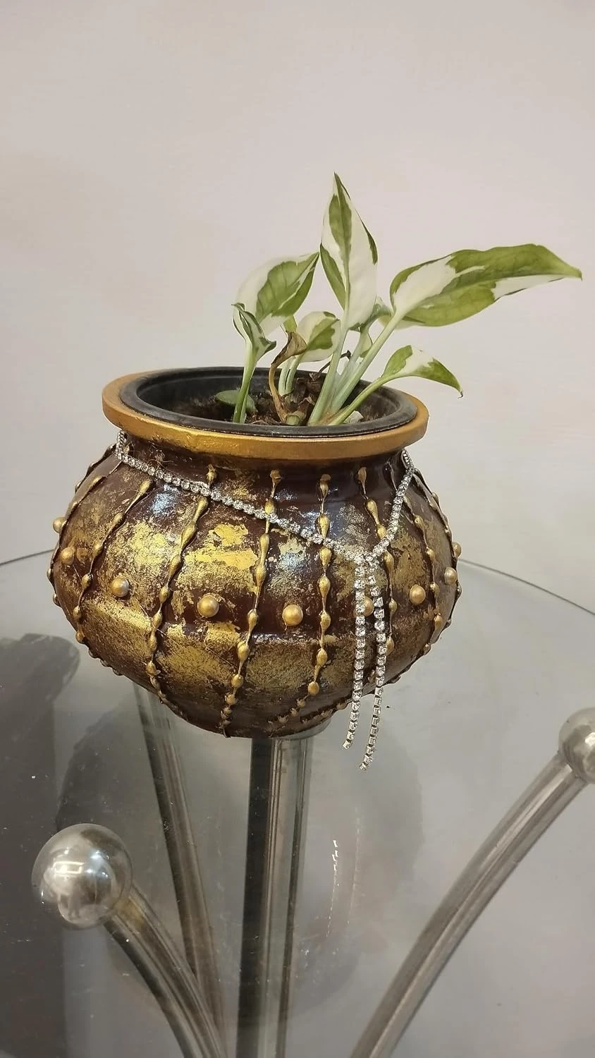 Curated Craft Terracotta Handcrafted Matki Planter with Royal Painted Decorative Earthen Clay Mitti Pot for Artificial Plants Home,Office and Living Room Décor (15.24Lx12.7H cm) view 5