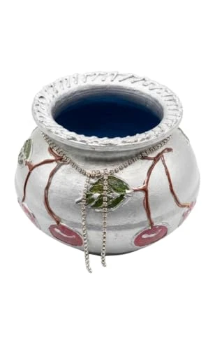 Curated Craft Terracotta Handcrafted Matki Planter with Cherry Design & Silver Stone Chain Decorative Earthen Clay Mitti Pot for Artificial Plants Home,Office & Living Room Décor (15.24Lx12.7H cm) view 6