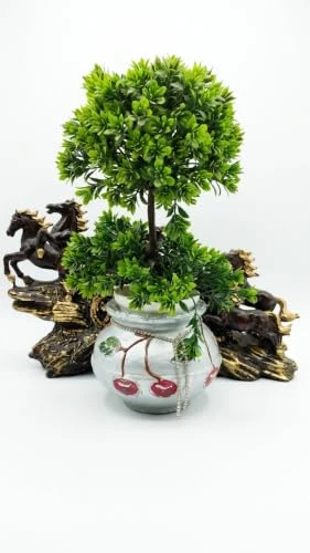 Curated Craft Terracotta Handcrafted Matki Planter with Cherry Design & Silver Stone Chain Decorative Earthen Clay Mitti Pot for Artificial Plants Home,Office & Living Room Décor (15.24Lx12.7H cm) view 7