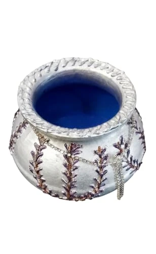Curated Craft Terracotta Handcrafted Matki Planter with Corn Design and Silver Stone Chain Decorative Earthen Clay Mitti Pot for Artificial Plants Home,Office and Living Room Décor (15.24Lx12.7H cm) view 6