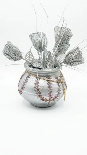 Curated Craft Terracotta Handcrafted Matki Planter with Corn Design and Silver Stone Chain Decorative Earthen Clay Mitti Pot for Artificial Plants Home,Office and Living Room Décor (15.24Lx12.7H cm) view 7