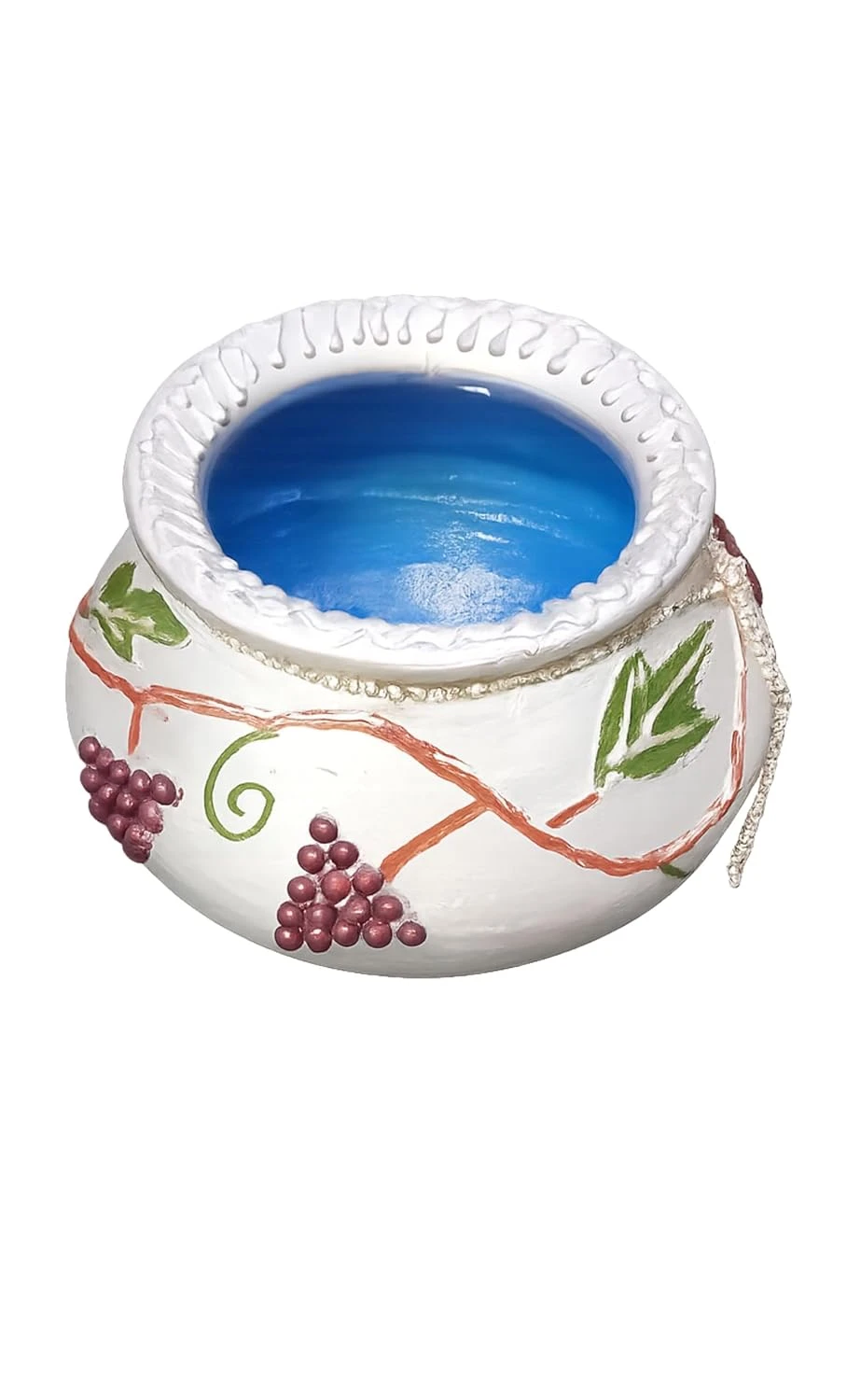 Curated craft Terracotta Handcrafted Matki Planter with Grape Vine Design with Blue Interior Decorative Earthen Clay Mitti Pot for Artificial Plants Home,Office and Living Room Décor (17.78Lx8.89H cm) view 2