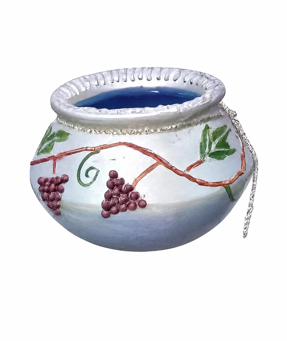 Curated craft Terracotta Handcrafted Matki Planter with Grape Vine Design with Blue Interior Decorative Earthen Clay Mitti Pot for Artificial Plants Home,Office and Living Room Décor (17.78Lx8.89H cm) view 4