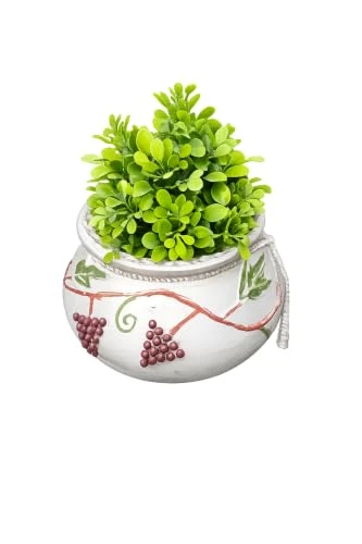 Curated craft Terracotta Handcrafted Matki Planter with Grape Vine Design with Blue Interior Decorative Earthen Clay Mitti Pot for Artificial Plants Home,Office and Living Room Décor (17.78Lx8.89H cm) view 6