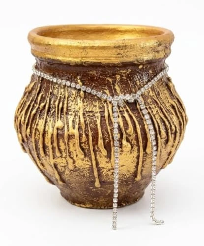 Curated Craft Handmade Decorative Flower Vase with Antique Golden Finish for Home Table & Living Room Decor (10.16Lx12.7H cm) view 2