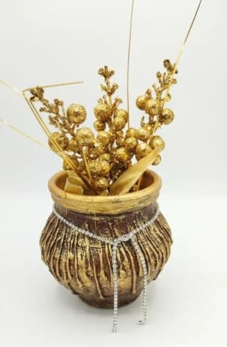 Curated Craft Handmade Decorative Flower Vase with Antique Golden Finish for Home Table & Living Room Decor (10.16Lx12.7H cm) view 8
