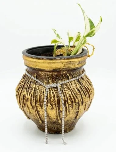 Curated Craft Handmade Decorative Flower Vase with Antique Golden Finish for Home Table & Living Room Decor (10.16Lx12.7H cm) view 3