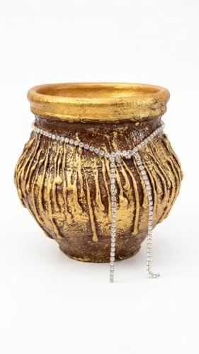 Curated Craft Handmade Decorative Flower Vase with Antique Golden Finish for Home Table & Living Room Decor (10.16Lx12.7H cm) view 4